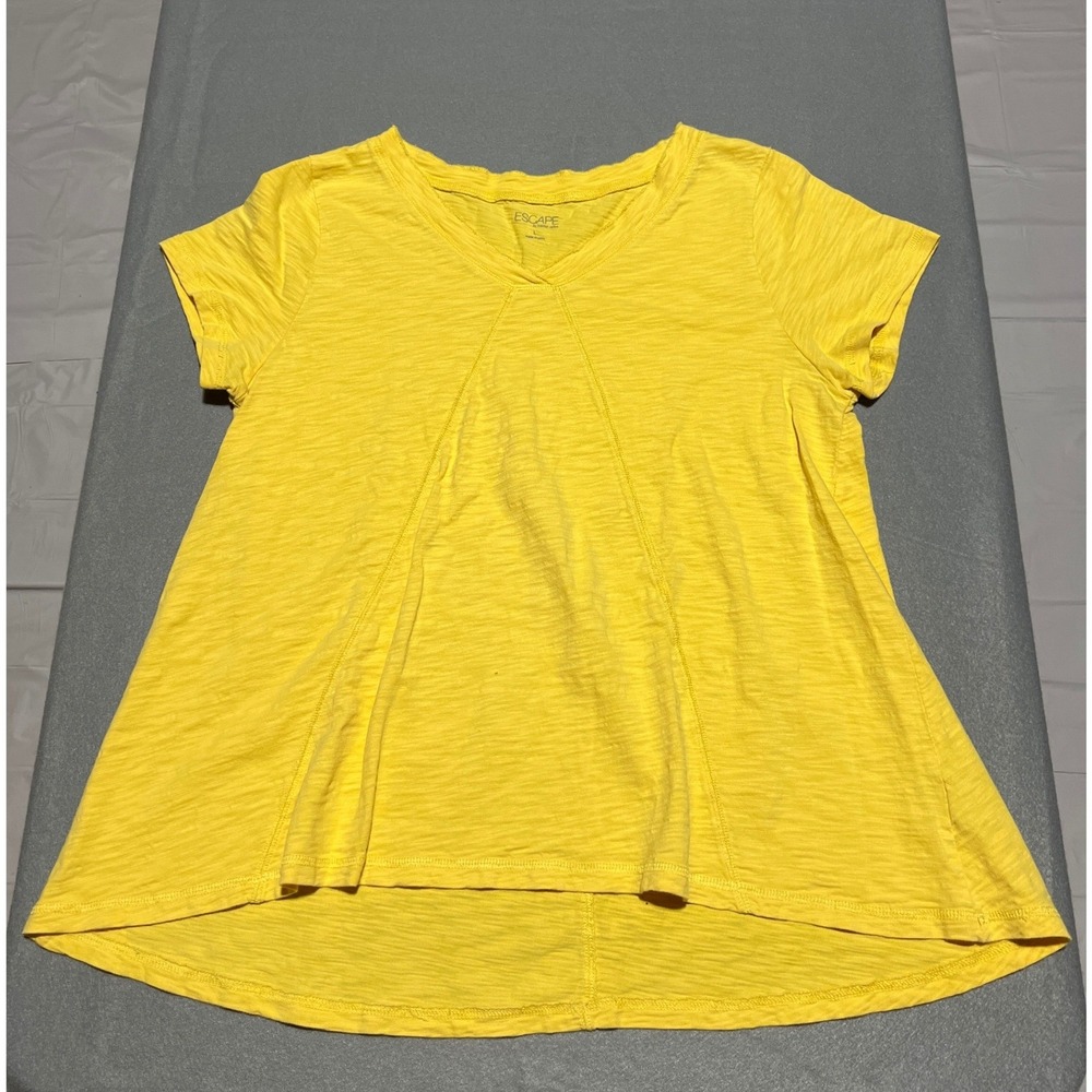Escape by Habitat Clothes Yellow Slub Cotton V-Neck Swing Top 10022 Womens L